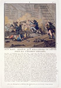 Jean Bart (1651-1702), ranskalainen laivaston komentaja, joka otti hollantilaisen saattueen, 1696, kaiverrettu Jean Baptiste Morret